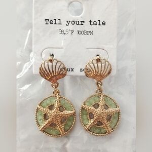 Tell Your Tale Gold and Green Starfish Drop Earrings